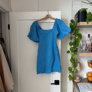 Chic Blue Puff Sleeve Mini Dress